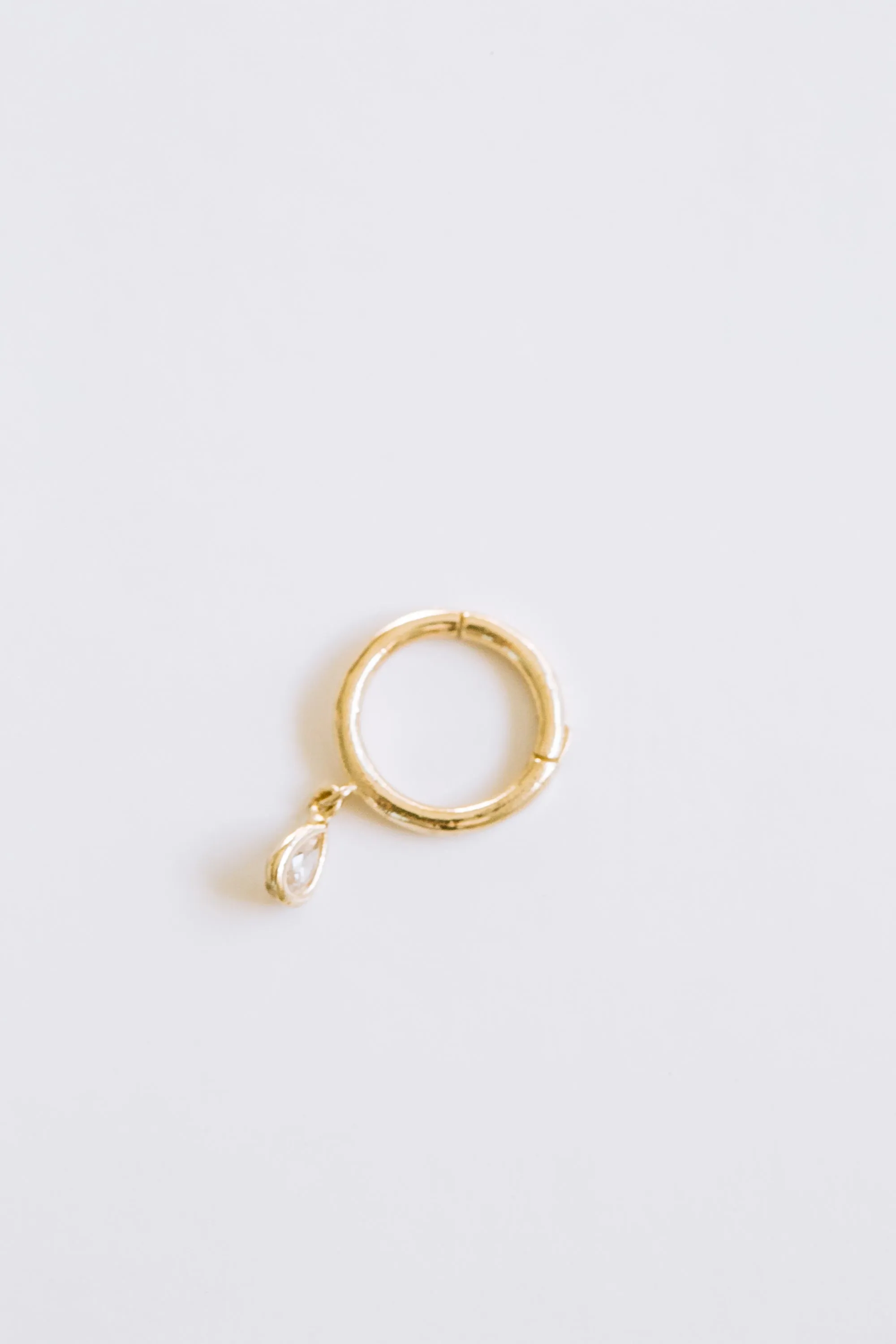 14K 18K Solid Gold Minimal Teardrop Cz Earring Hoop Clicker Ring