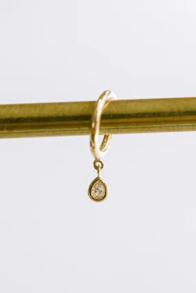 14K 18K Solid Gold Minimal Teardrop Cz Earring Hoop Clicker Ring