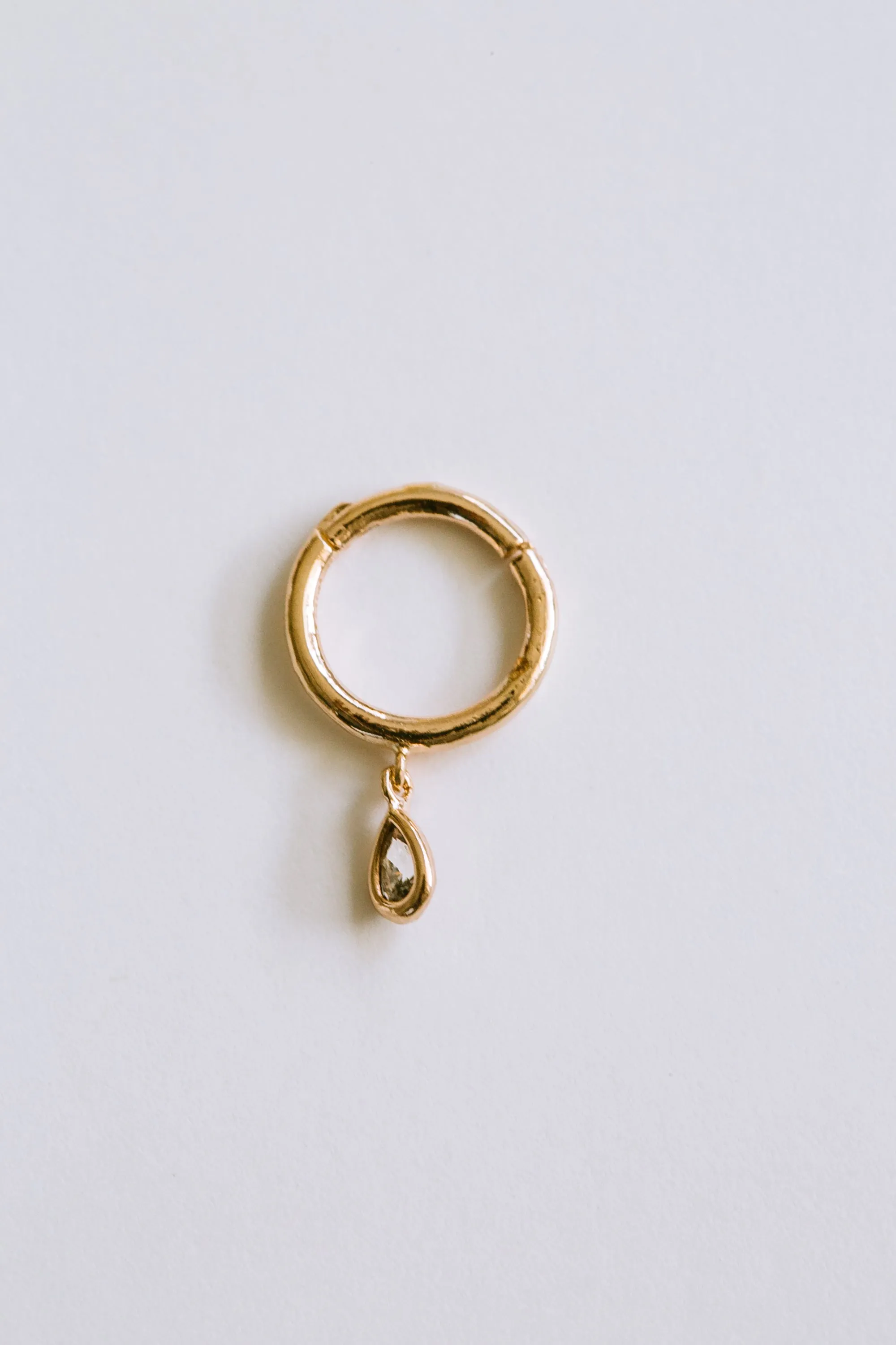 14K 18K Solid Gold Minimal Teardrop Cz Earring Hoop Clicker Ring