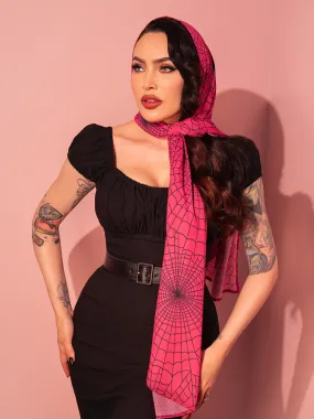 1950s Inspired Chiffon Scarf in Hot Pink Spider Web Print - Vixen by Micheline Pitt