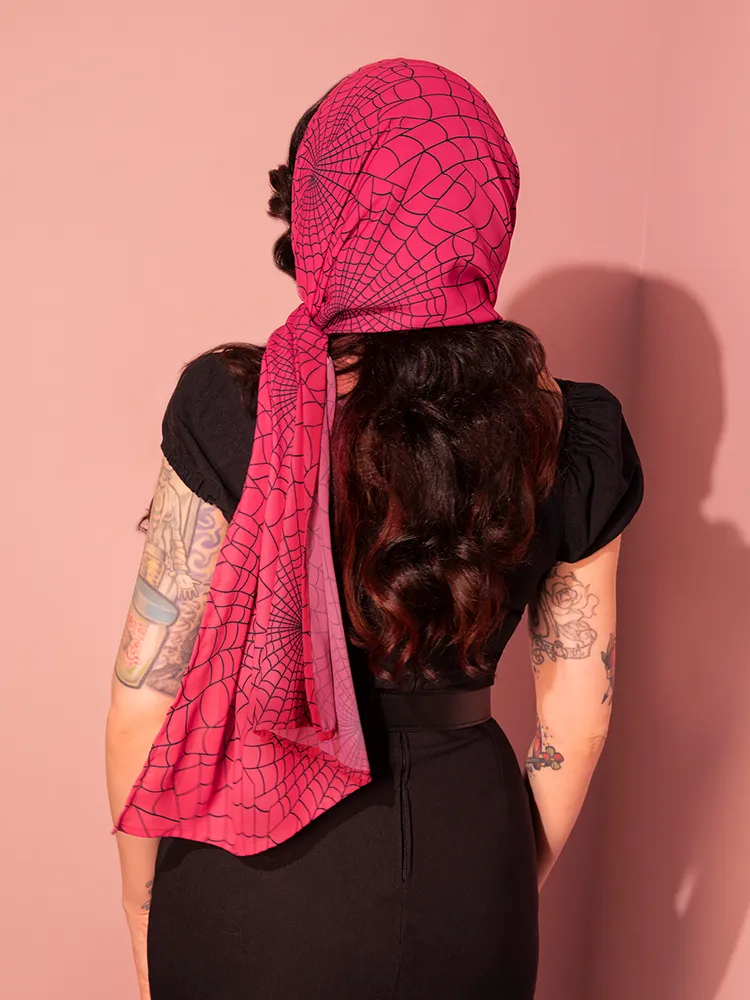 1950s Inspired Chiffon Scarf in Hot Pink Spider Web Print - Vixen by Micheline Pitt