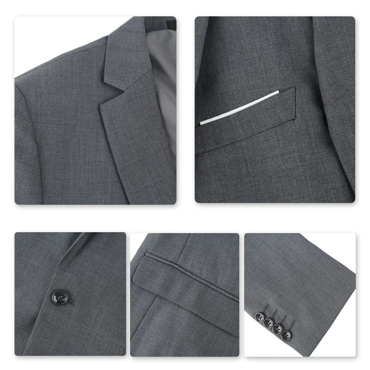 3-Piece Classic One Button Dark Grey Suit