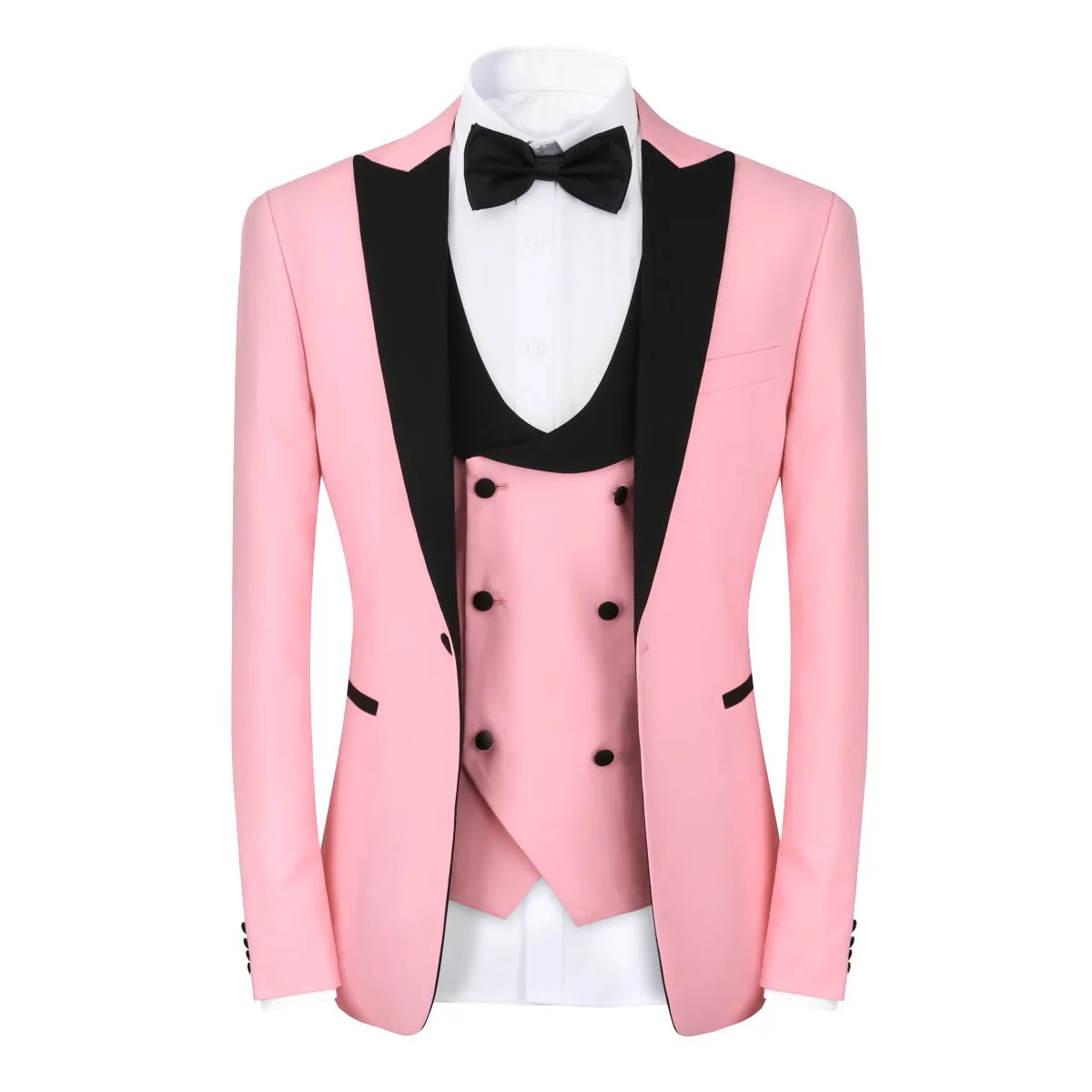 3 Piece Men's Suits One Button Slim Fit Peaked Lapel Tuxedo Pink