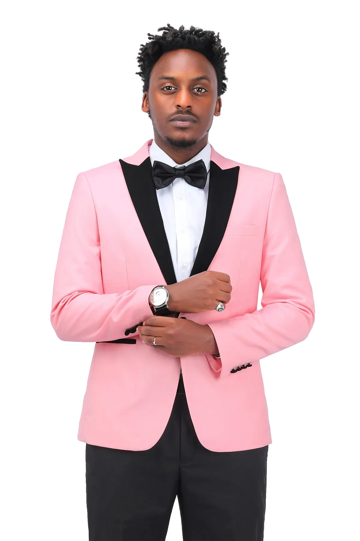 3 Piece Men's Suits One Button Slim Fit Peaked Lapel Tuxedo Pink