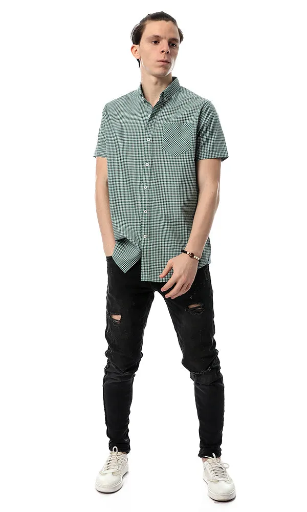 53927 Short Sleeves Plaids Casual Green Shirt