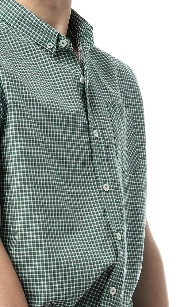 53927 Short Sleeves Plaids Casual Green Shirt