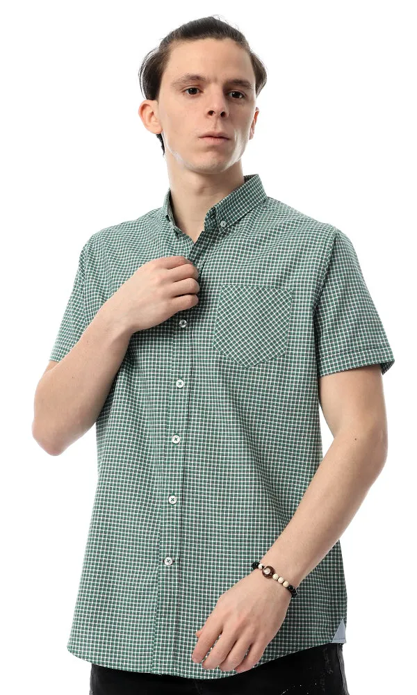 53927 Short Sleeves Plaids Casual Green Shirt