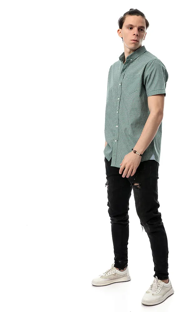 53927 Short Sleeves Plaids Casual Green Shirt