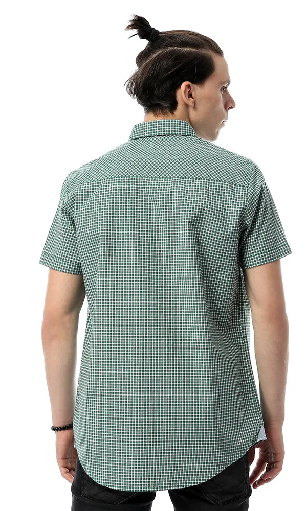 53927 Short Sleeves Plaids Casual Green Shirt