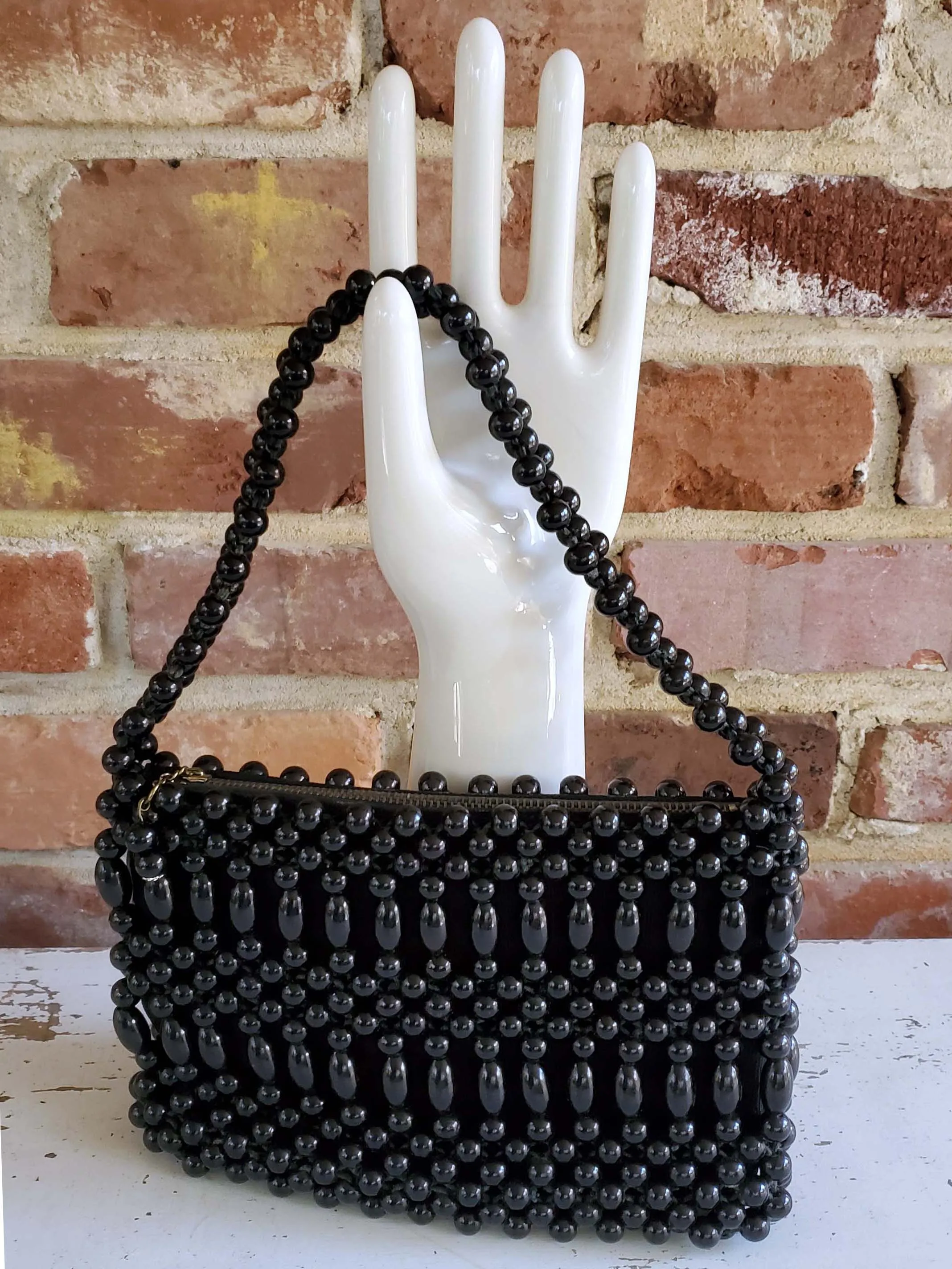 60s Purse - Black Mod Beaded Handbag