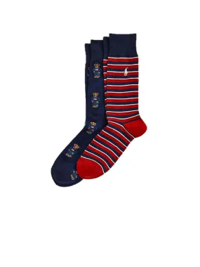 A OB/Stripe Crew Socs 2 Pack - Navy Bear/Stripe