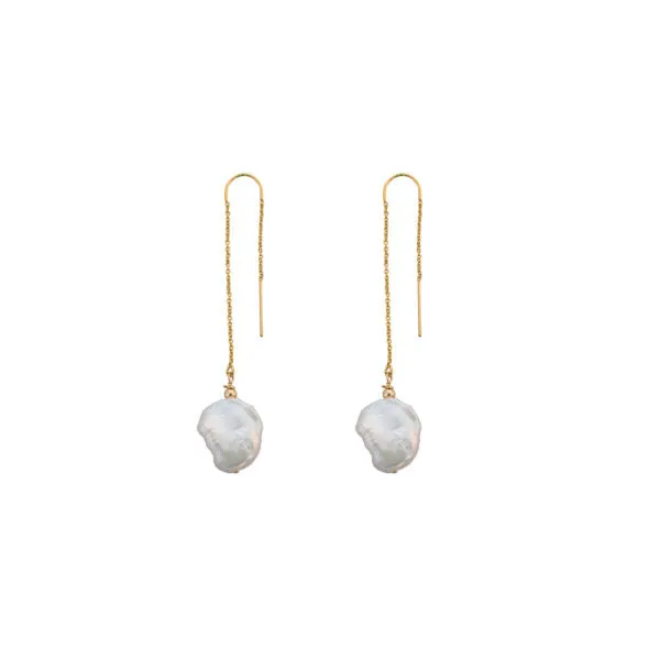 A Von Treskow Yellow Gold Keshi  Pearl Chain Earrings