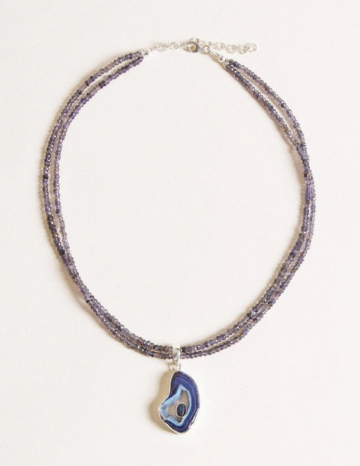 Agate Geode on Iolite Beaded Necklace - One of a Kind