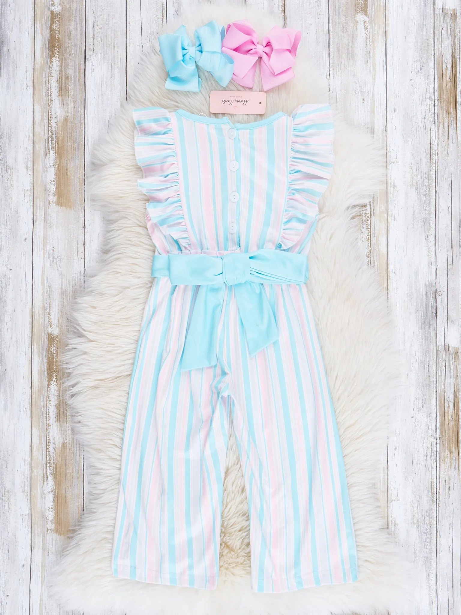 All The Pastels Stripe Ruffle Jumpsuit