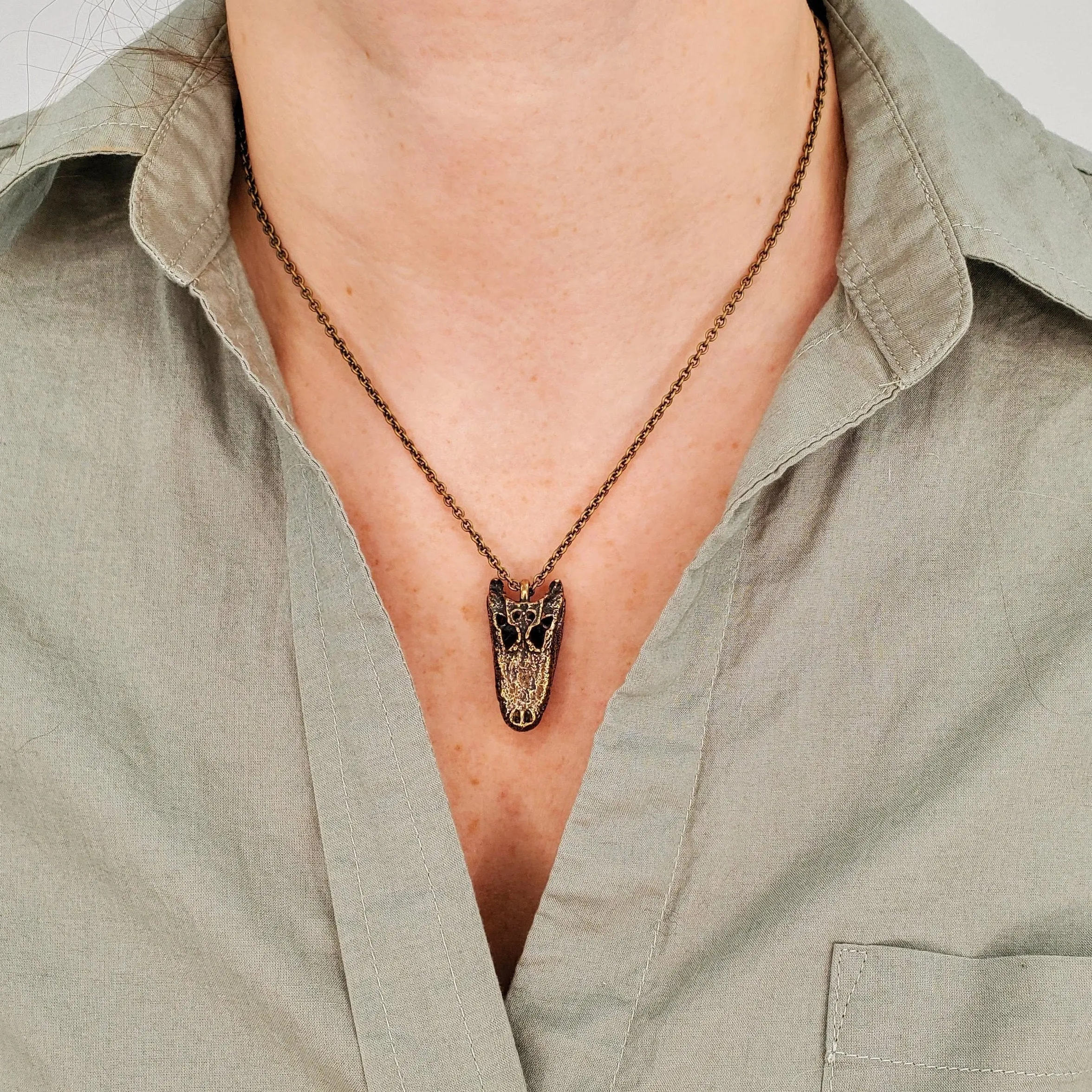 American Alligator Skull Pendant Necklace