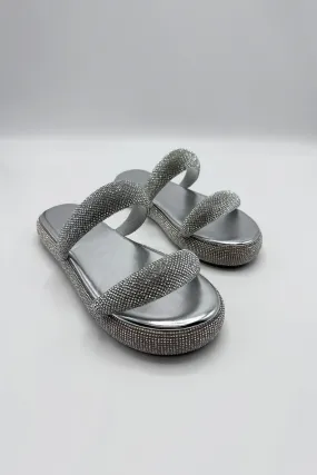 Arachne Diamante 2 Band Flatform Flats in Silver