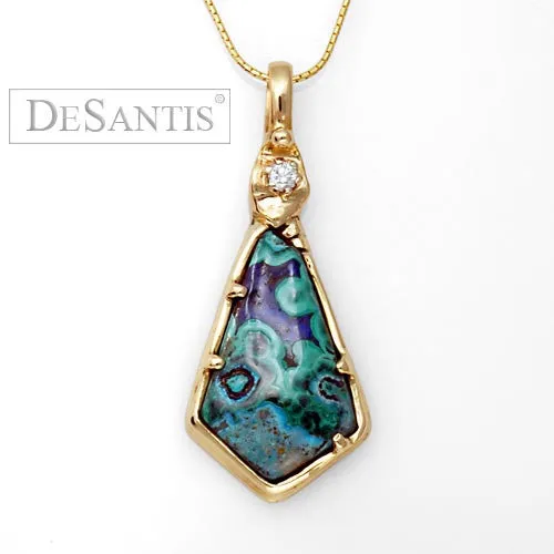 Azurmalachite Diamond 14kt Gold One-of-a-Kind Pendant