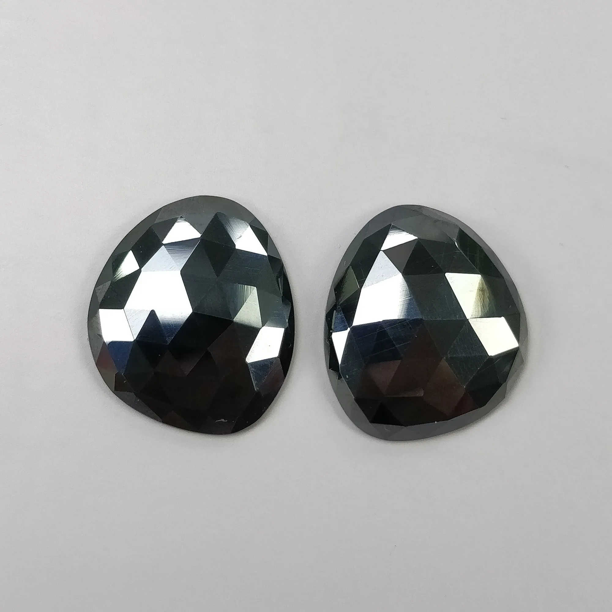 BLACK SPINEL Gemstone Rose Cut : 30.60cts Natural Untreated Unheated Spinel Uneven Shape 21*18mm Pair