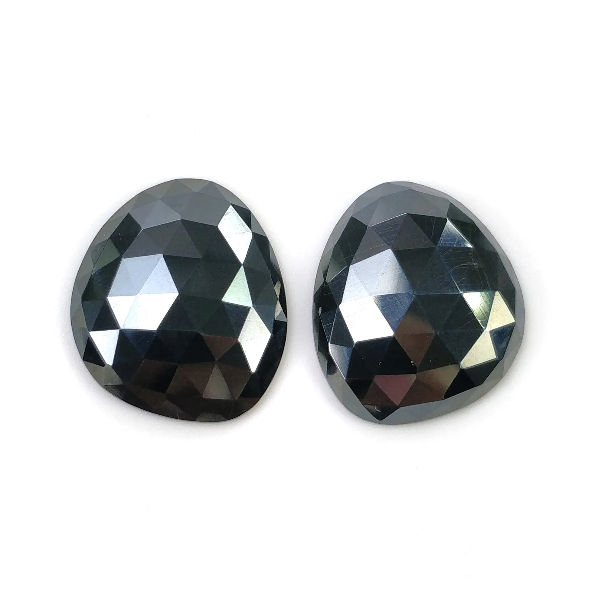 BLACK SPINEL Gemstone Rose Cut : 30.60cts Natural Untreated Unheated Spinel Uneven Shape 21*18mm Pair