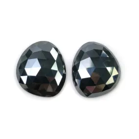 BLACK SPINEL Gemstone Rose Cut : 30.60cts Natural Untreated Unheated Spinel Uneven Shape 21*18mm Pair