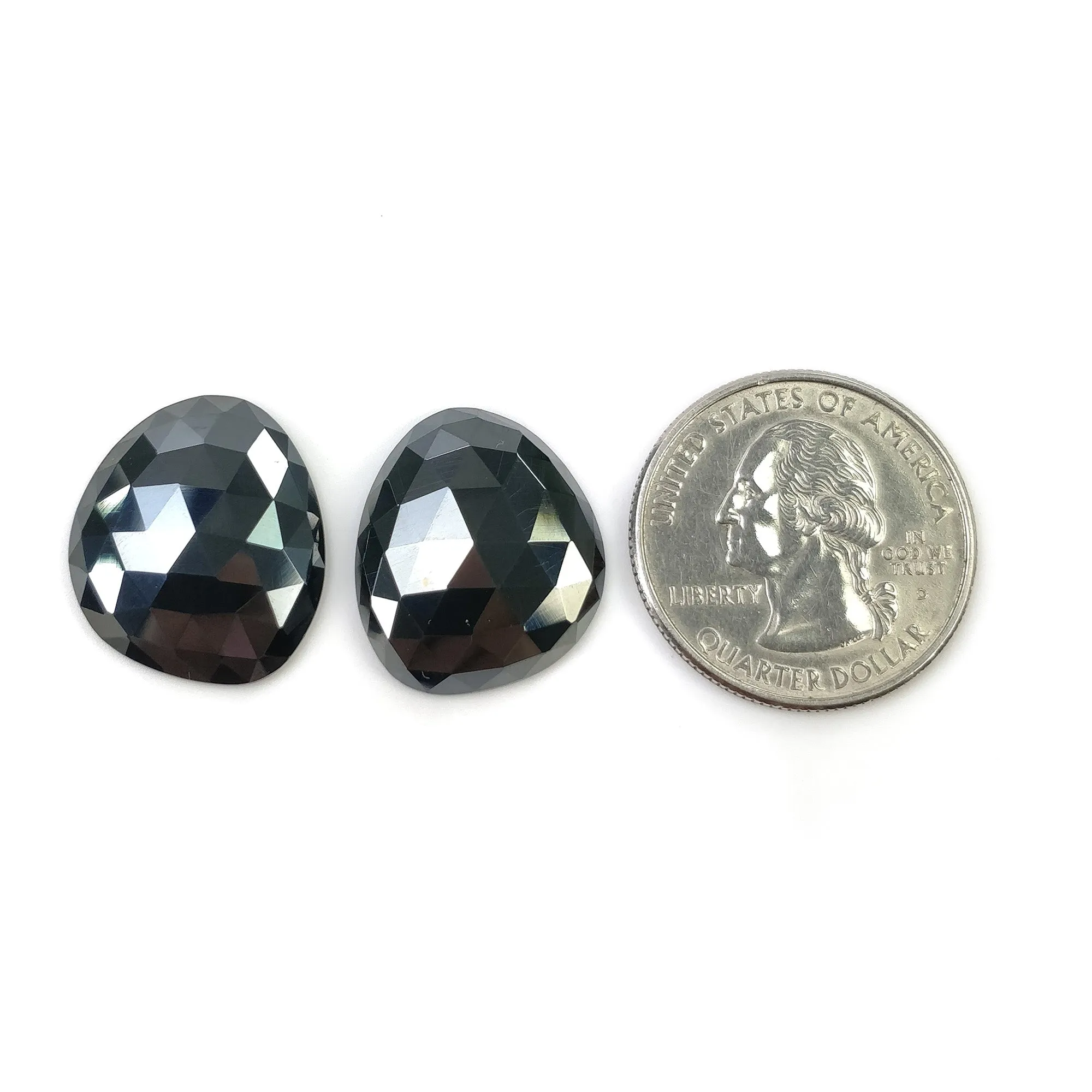 BLACK SPINEL Gemstone Rose Cut : 30.60cts Natural Untreated Unheated Spinel Uneven Shape 21*18mm Pair