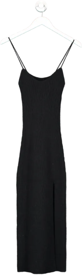 Cider Black Strappy Rib Knit Side Split Dress UK 6