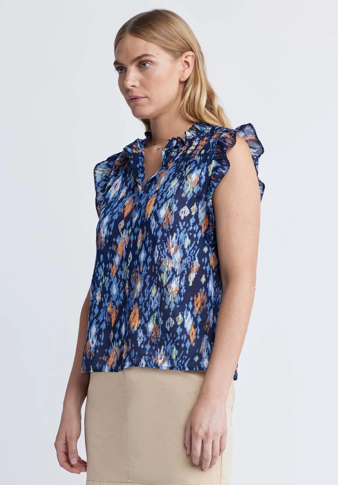 Cinza Women’s Printed Top in Navy - WT0099P