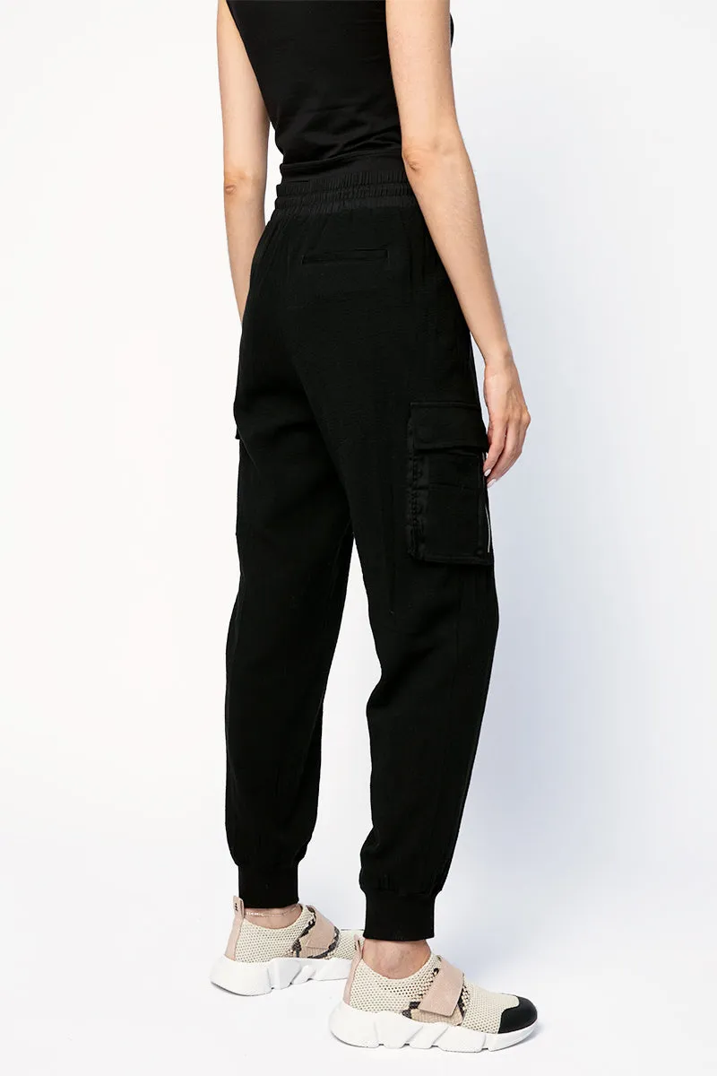 Cotton Gauze Pull On Cargo Pant in Black