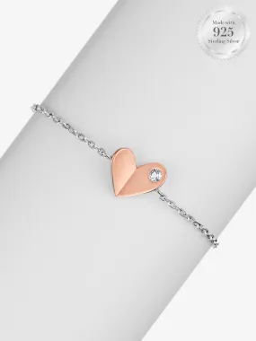 Dainty Folded Heart Two Tone Bracelet