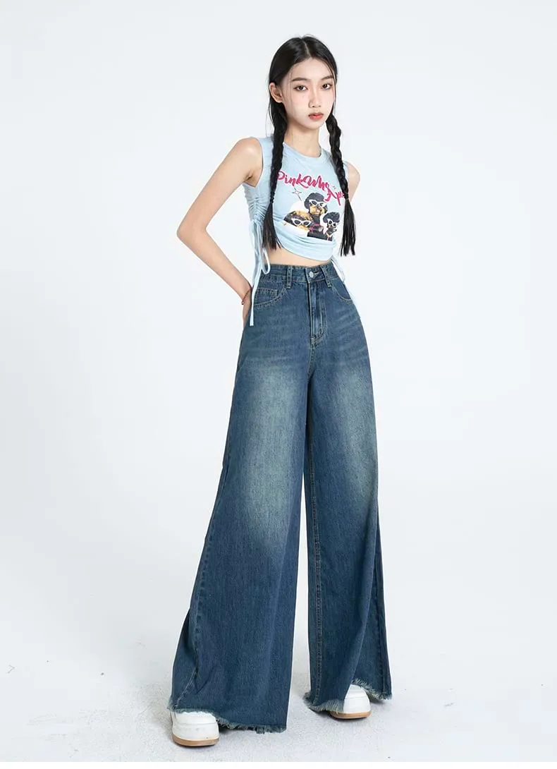 Distressed Hem Extra Wide Leg Jeans