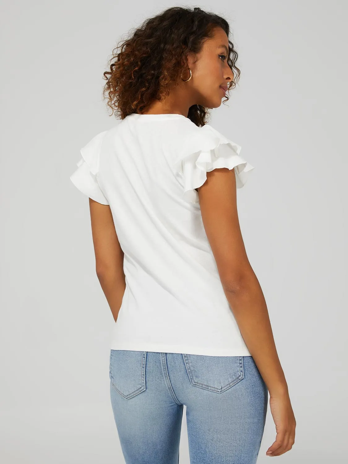 Double Ruffle Sleeve Crew Neck T-Shirt