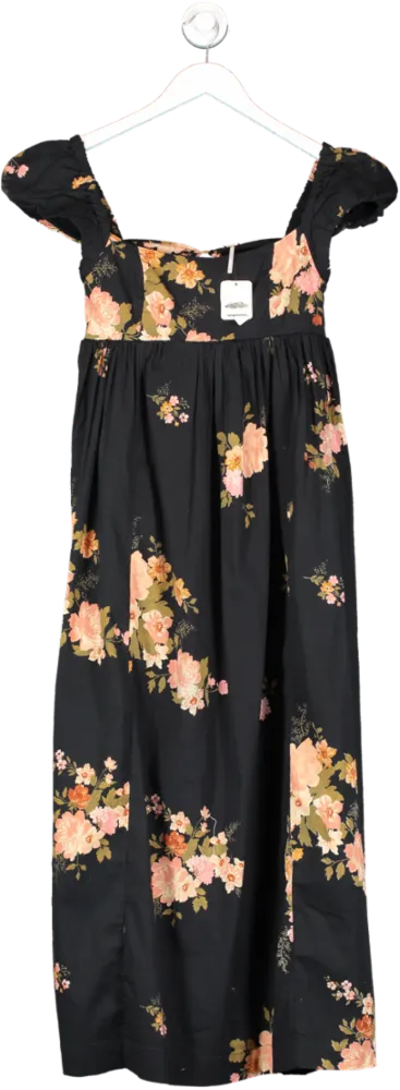 Free People Black Linda Lou Poplin Maxi Dress UK XS