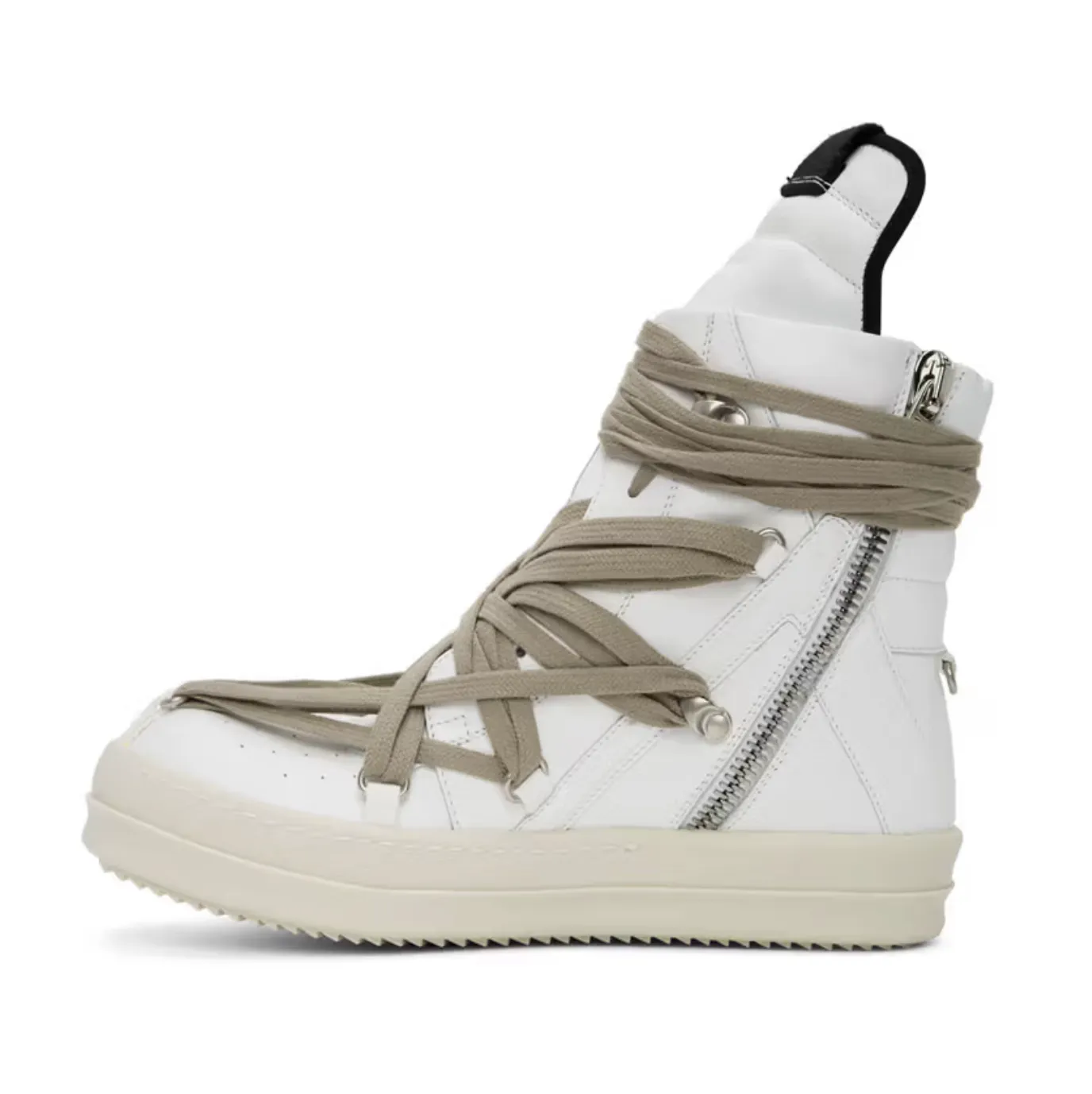 GEOBASKET “TECUATL” TWO-TONE LEATHER HIGH TOP SNEAKERS - WHITE