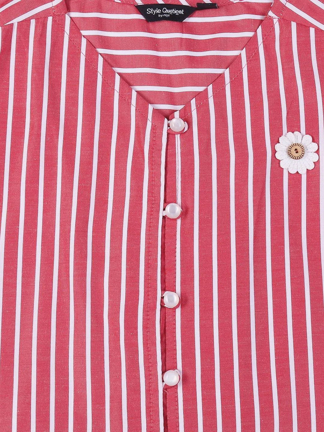 Girls Red & White Striped Shirt Style Top