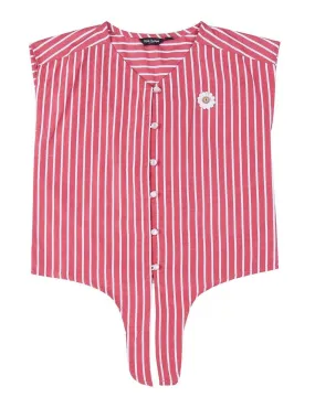 Girls Red & White Striped Shirt Style Top