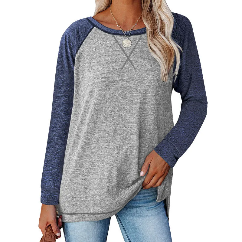 Haute Edition Women's Casual Fall Long Sleeve Top With Raglan Constrast Colorblock Sleeves