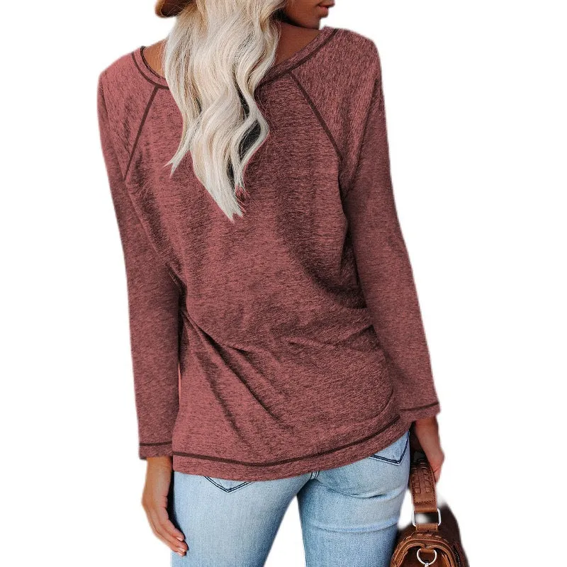 Haute Edition Women's Casual Fall Long Sleeve Top With Raglan Constrast Colorblock Sleeves