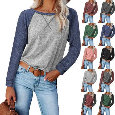 Haute Edition Women's Casual Fall Long Sleeve Top With Raglan Constrast Colorblock Sleeves