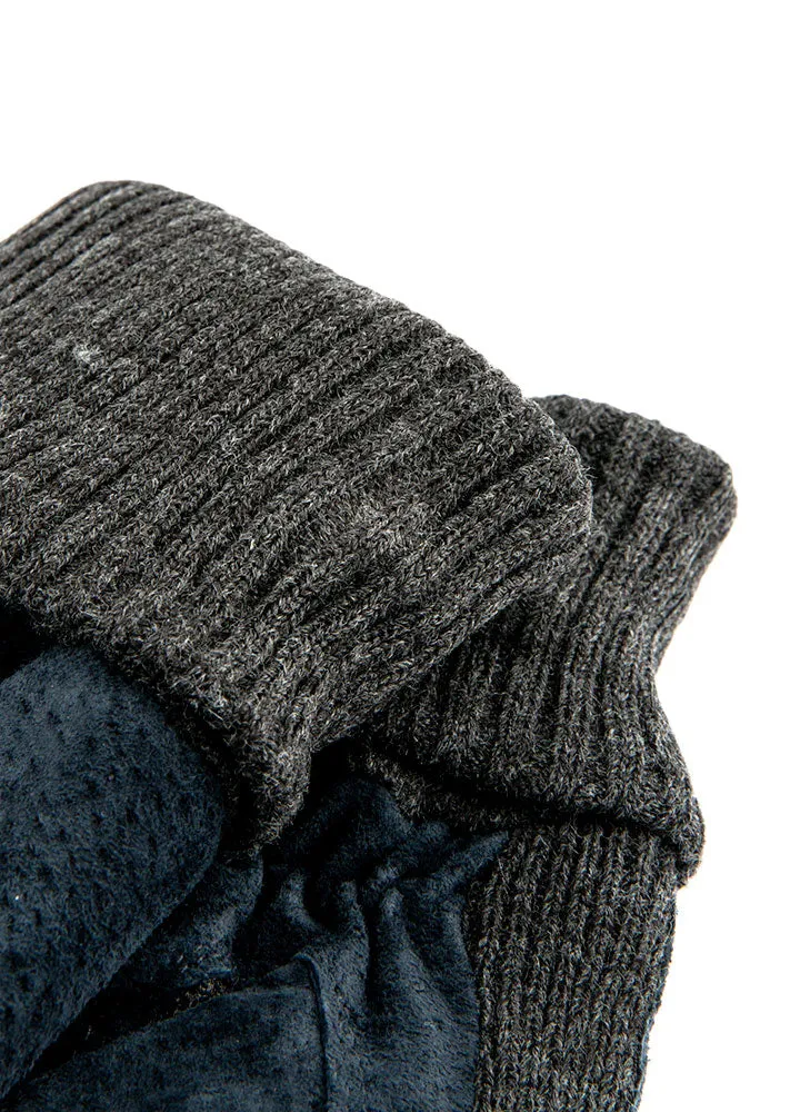 Men's Three-Point Fleece-Lined Suede Gloves with Knitted Cuffs