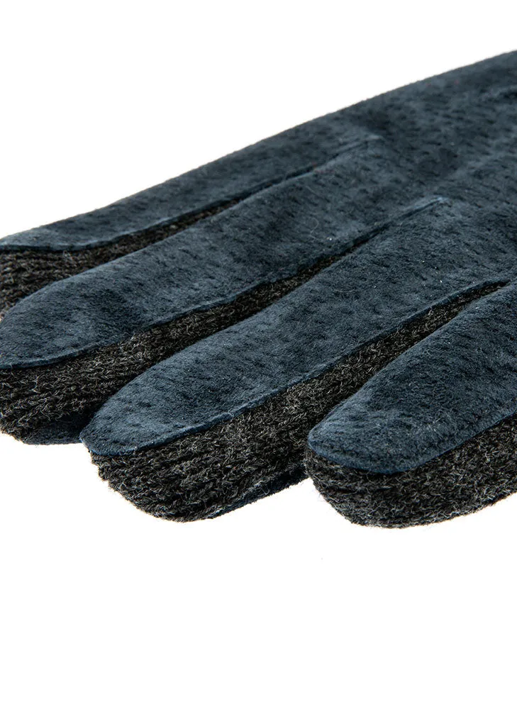 Men's Three-Point Fleece-Lined Suede Gloves with Knitted Cuffs