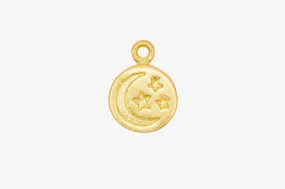 Moon and Stars Disc Charm Wholesale 14K Gold, Solid 14K Gold, 251G