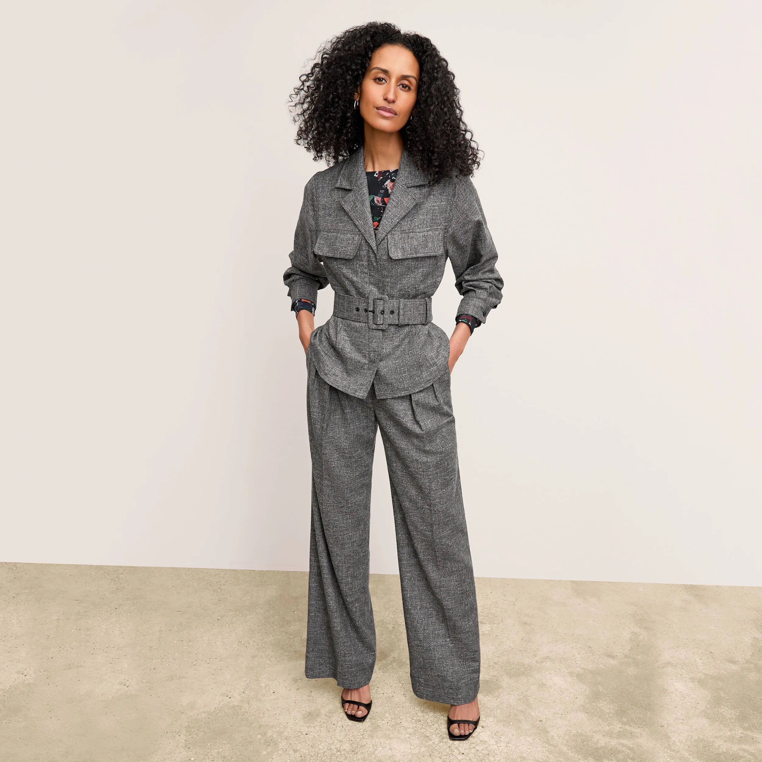 Natalia Shacket - Crosshatch Suiting :: Black/White