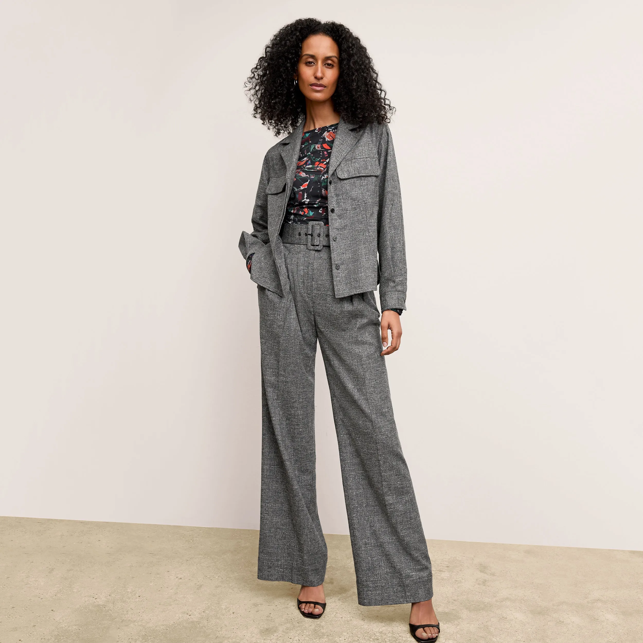 Natalia Shacket - Crosshatch Suiting :: Black/White