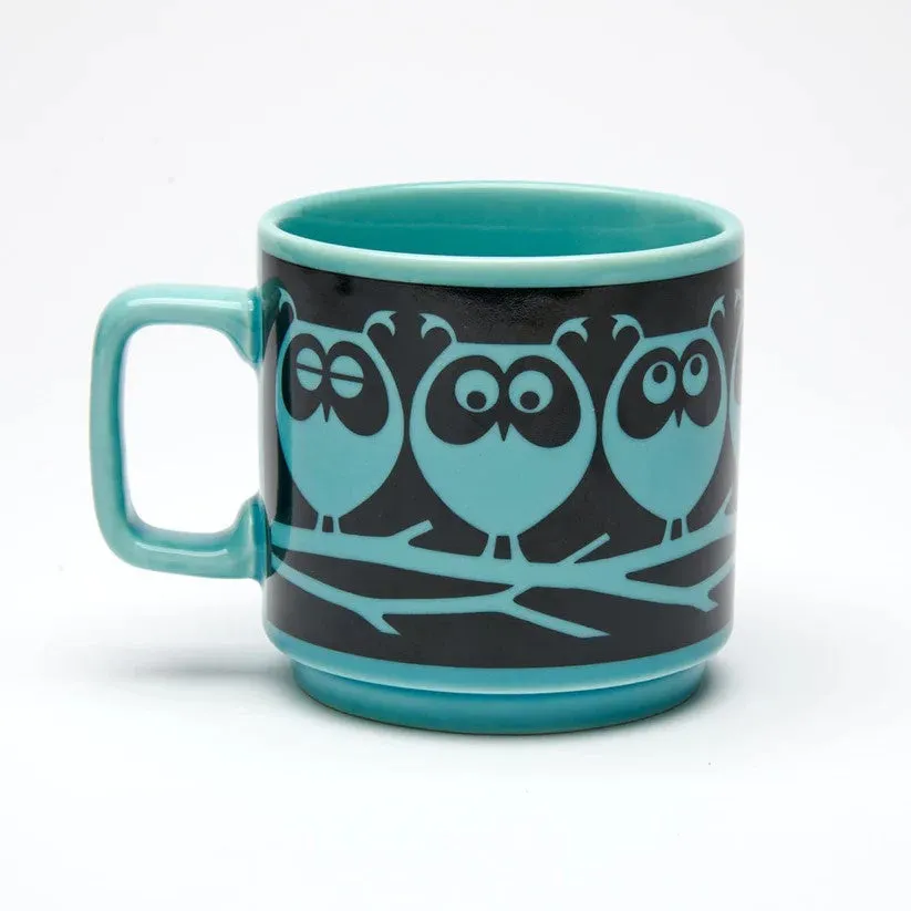 Owls on a Branch Mug in Teal