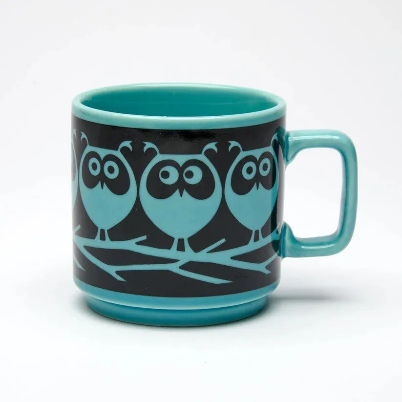 Owls on a Branch Mug in Teal