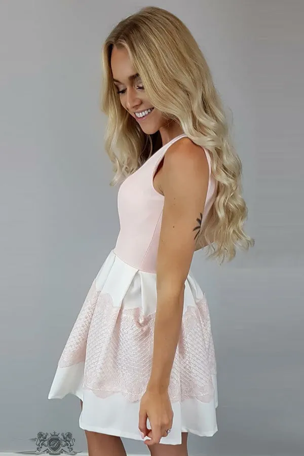 Pink V Neck Sleeveless A Line Short Homecoming Dresses