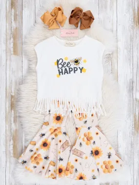 "Bee Happy" Sunflower Fringe Bell Bottoms Outfit