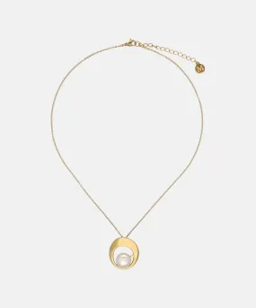 Steel Gold Plated Necklace for Women with 12mm Round White Pearl, 16.5 Length, Petra Collection