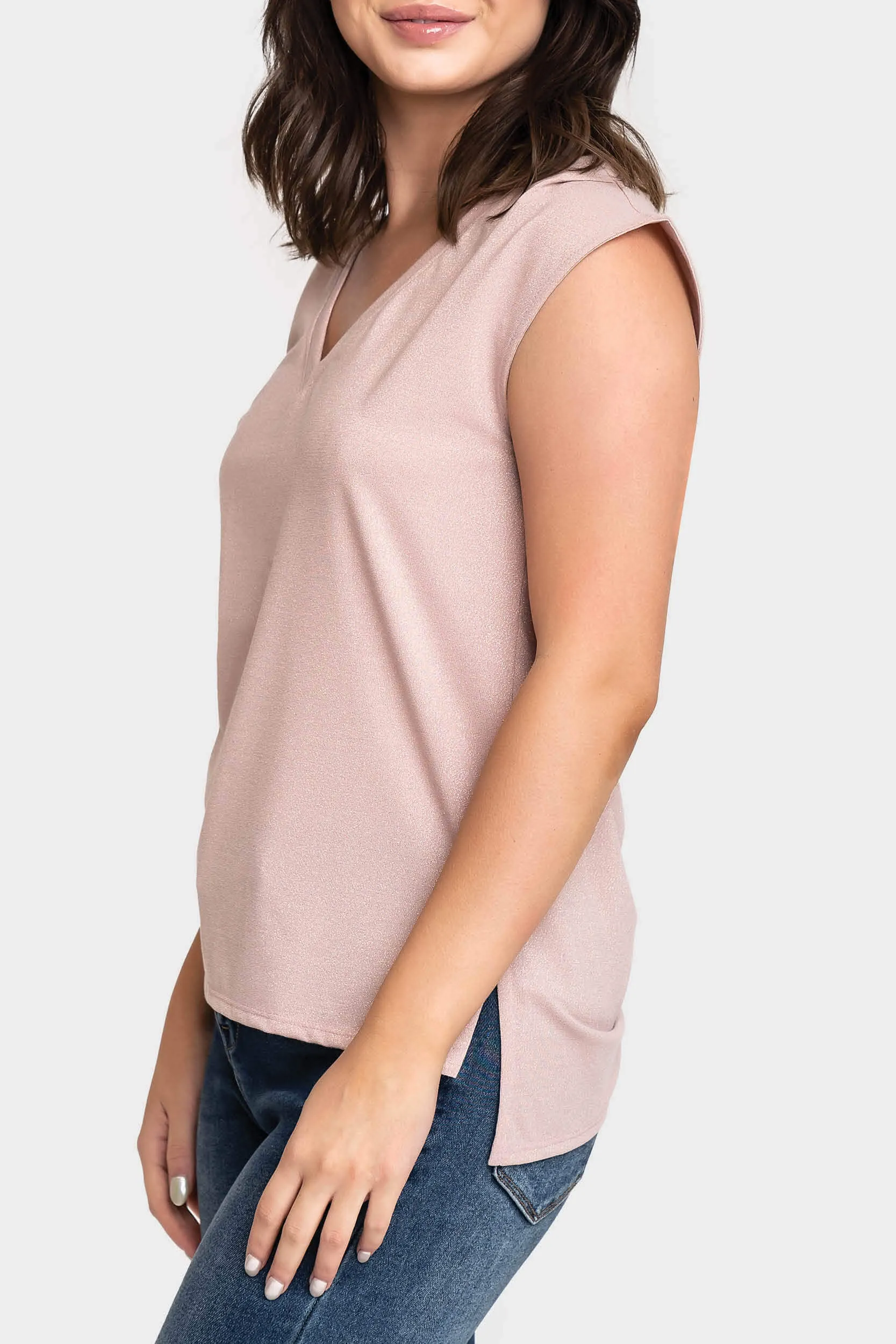 The Favorite Luxe Essentials V-Neck Shimmer Tee