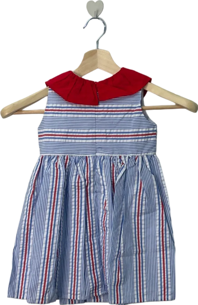 Tutto Piccolo Red and Blue Striped Dress with Ruffled Collar and Bow UK Size 5 Years